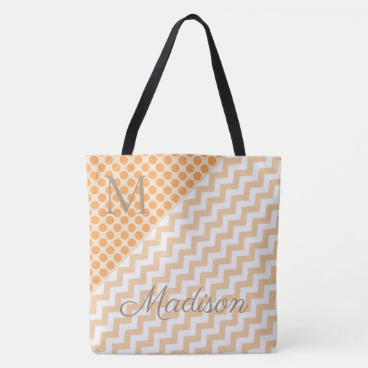Orange Peach Trendy Dots Zig Girly Name Monogram Tasche (Vorderseite)
