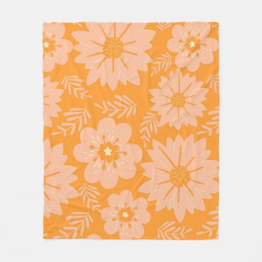 Orange Peach Tropical Floral Botanischer Sommer Fleecedecke (Vorderseite)