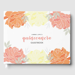 Orange Peach Yellow Peonies Quinceanera Gästebuch