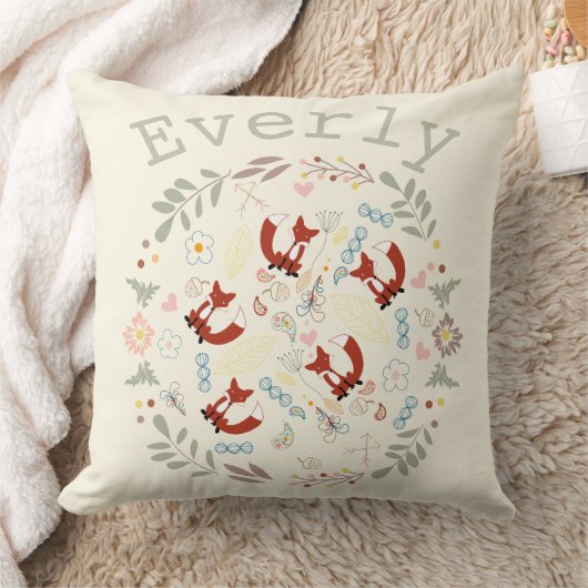 Orange Peachy Pink Monogram Stylisierte Fox Pilow Kissen (Decke)