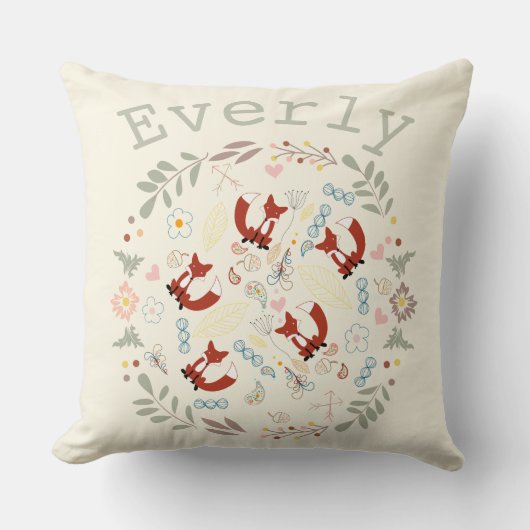 Orange Peachy Pink Monogram Stylisierte Fox Pilow Kissen (Vorderseite)