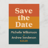 Orange Peacock Modern Retro Save the Date Postkart Ankündigungspostkarte (Vorderseite)