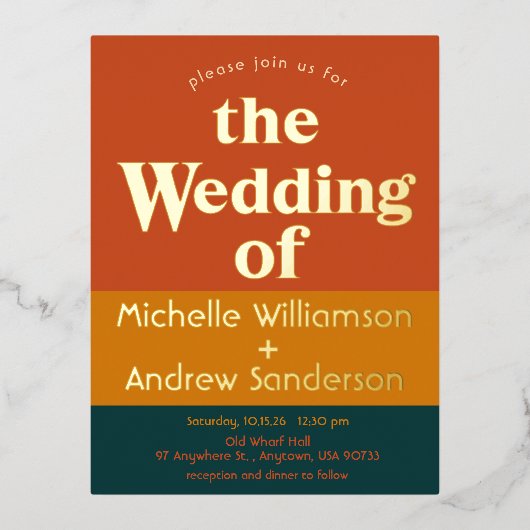 Orange Peacock Moderne Retro Folie Einladungspostkarte (Vorderseite)