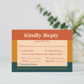 Orange Peacock Modernes Retro QR Code Response Car RSVP Karte (Stehend Vorderseite)