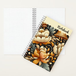 Orange Peonies & Bells - Ausdrucksvolle Grunge Kun Notizblock
