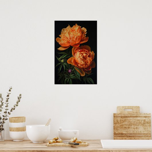 Orange Peonies Blume Art Print Poster (Küche)