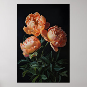Orange Peonies Blume Art Print Poster