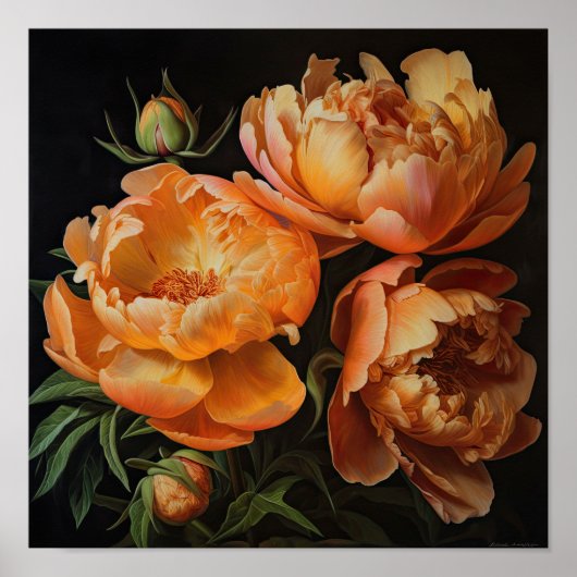 Orange Peonies Blume Art Print Poster (Vorne)
