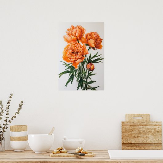 Orange Peonies Blume Art Print Poster (Küche)