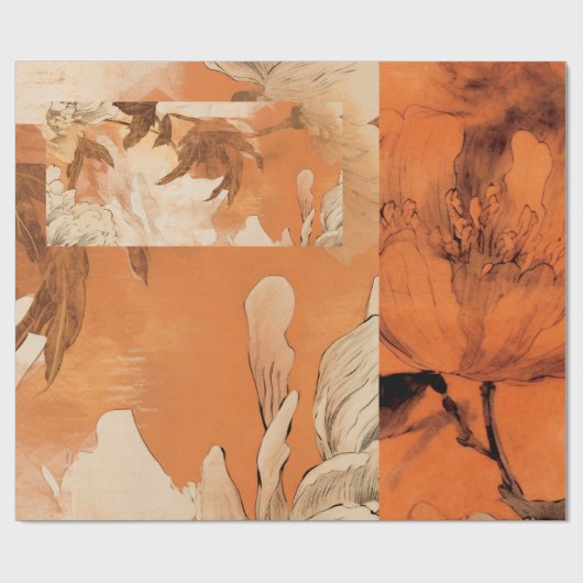 Orange Peonies Decoupage Collage Geschenkpapier (Flach)