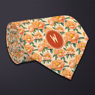 Orange Peonies Floral Krawatte