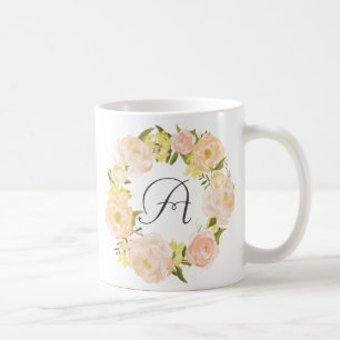 Orange Peonies Wreath Personalisierte Monogramm-Ta Kaffeetasse