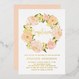 Orange Peony Blume Wreath Baby Girl Baptisse Folieneinladung