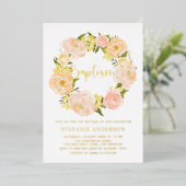 Orange Peony Blume Wreath Baby Girl Baptisse Folieneinladung (Stehend vorne)