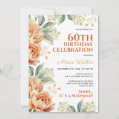 Orange Peony Floral Gold Leaaf Überraschung Geburt Einladung (Vorderseite)