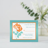 Orange Peony mit türkisfarbener Antwortkarte RSVP Karte (Stehend Vorderseite)