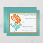 Orange Peony mit türkisfarbener Antwortkarte RSVP Karte (Vorne/Hinten)