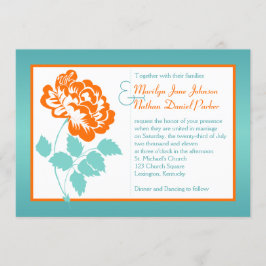 Orange Peony on Turquoise Wedite Einladung