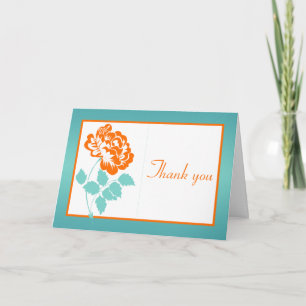 Orange Peony on White and Turquoise Dankeschön Kar Dankeskarte