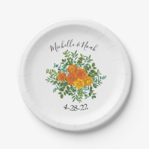 Orange Peony & Rose Floral Wedding Pappteller