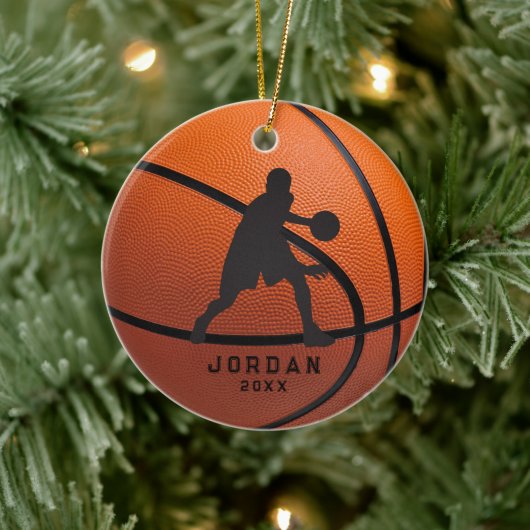 Orange Personalisiert Basketball Player Weihnachte Keramik Ornament (Baum)