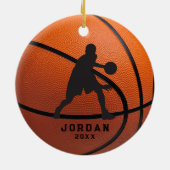 Orange Personalisiert Basketball Player Weihnachte Keramik Ornament (Hinten)
