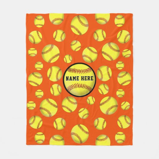 Orange personalisierte Softball-Decken-Änderung Fleecedecke (Vorderseite)