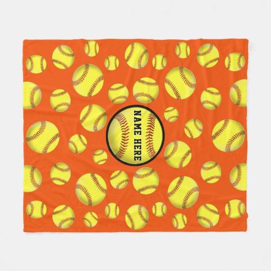 Orange personalisierte Softball-Decken-Änderung Fleecedecke (Vorderseite (Horizontal))