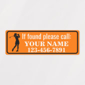 Orange personalisierter Golfschläger Etiketten (Design 1)