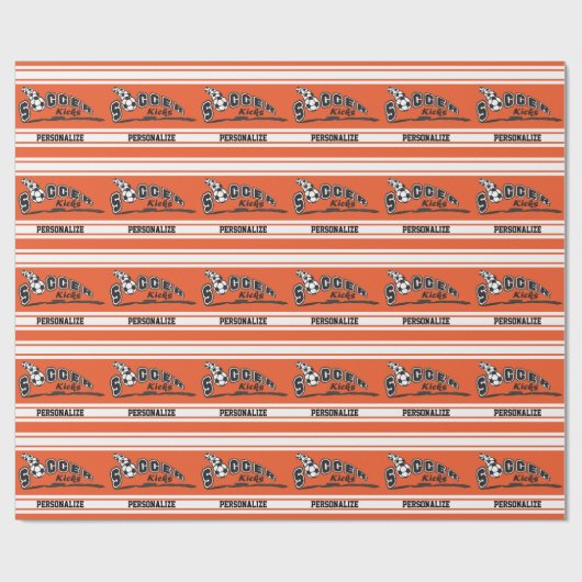 Orange Personalize Soccer Geschenkpapier (Flach)