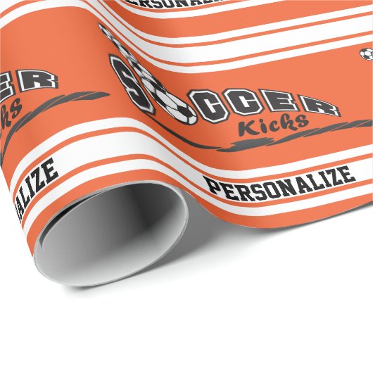 Orange Personalize Soccer Geschenkpapier (Rolleneckpunkt)
