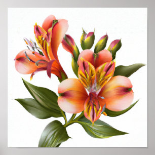 Orange Peruvian Lilies Blume Art Print Poster