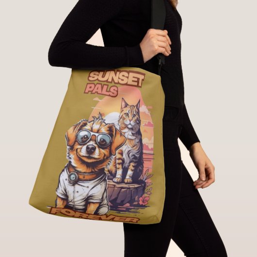 Orange Pet Grafik mit Sonnenuntergang Tragetaschen Mit Langen Trägern (Von Nahem)