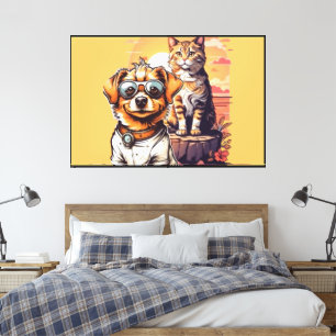 Orange Pet Illustration Sunset Glow Leinwanddruck