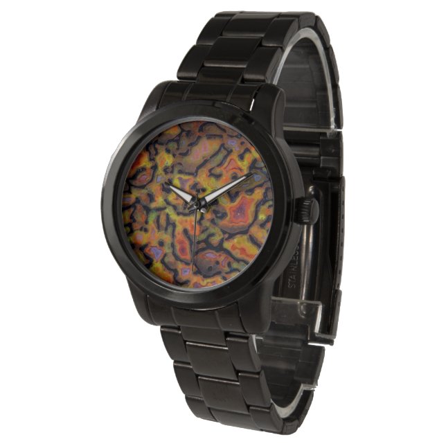 Orange Petrified Dinosaur Bone Armbanduhr (Schrägansicht)