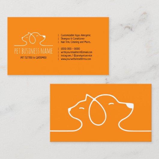 Orange Petsitter Hund und Katzenlogo Tierarzt Visitenkarte (Vorne/Hinten)