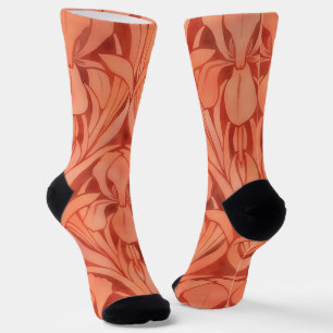 Orange-Pfirsich-Art-Nouveau-Vintage-Kunstsocken Socken