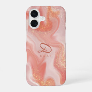Orange Pfirsich Gold Glitter Marmor Anpassbar iPhone 16 Hülle