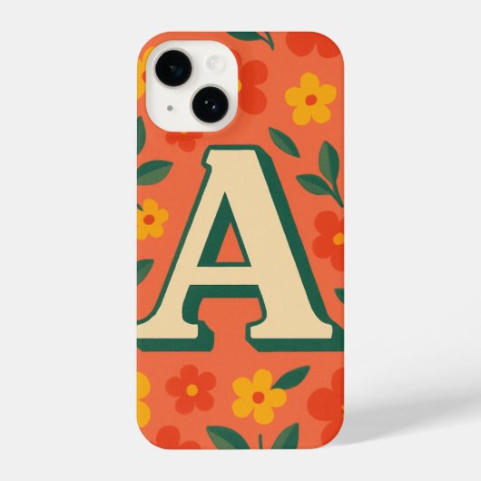 "Orange Phone Case with Bold ‘A’ & Floral Design iPhone Hülle (Rückseite)