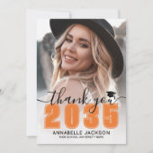 Orange Photo Graduation Dankeskarte (Vorderseite)