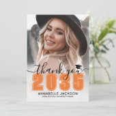 Orange Photo Graduation Dankeskarte (Stehend Vorderseite)