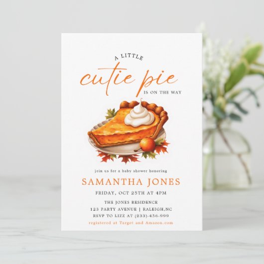 Orange Pie Pumpkin Fall Baby Dusche Einladung (Stehend Vorderseite)