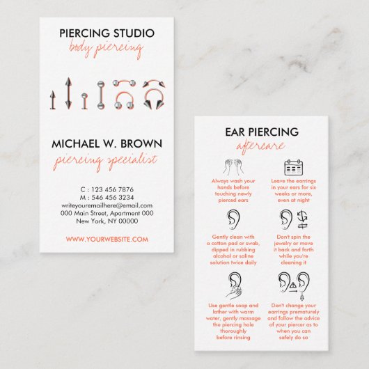 Orange Piercing Design with Personalization Option Visitenkarte (Vorne/Hinten)