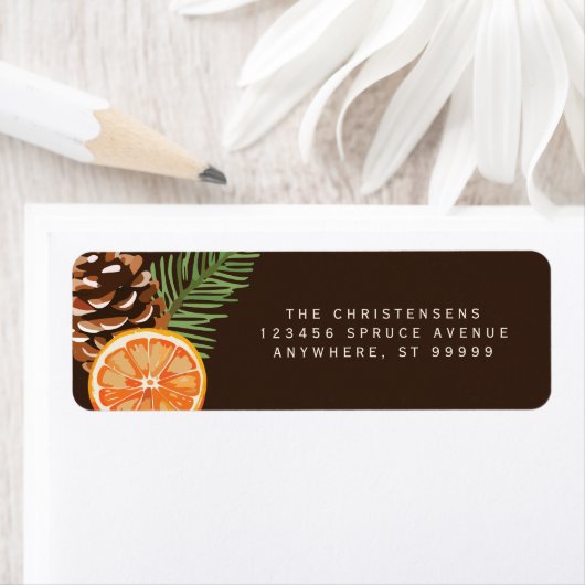 Orange Pinecone Pine Sprig Custom Address Labels (Insitu)