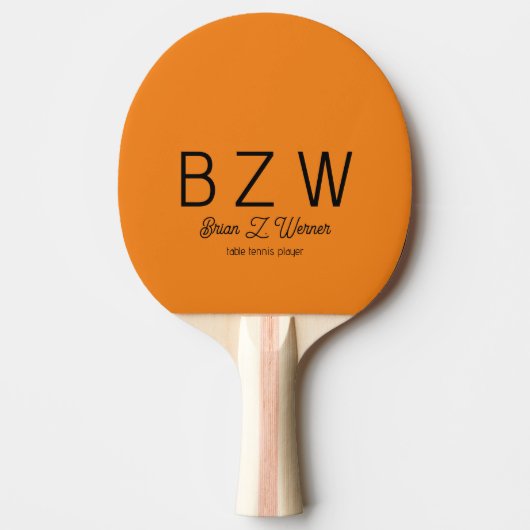 Orange Ping Pong Paddle mit Name & Initialen Tischtennis Schläger (Vorderseite)