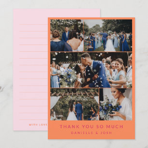 Orange Pink 5 Hochzeit Foto Collage Dankeschön Dankeskarte