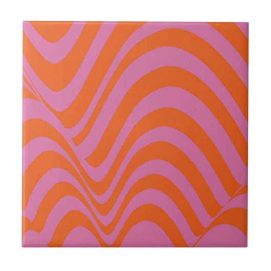 Orange Pink Abstrakt Wavy Strip Bold modern Fliese (Vorderseite)