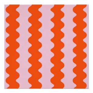 Orange Pink Abstrakter Streifen Groovy Frühling Poster