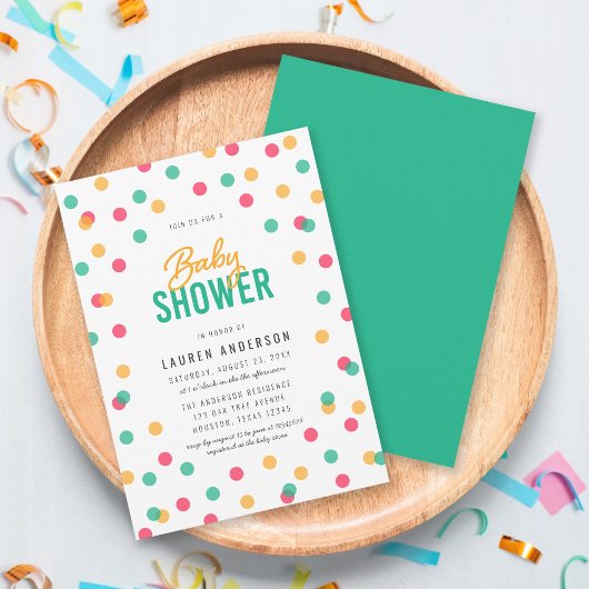 Orange Pink Aquamarin Confetti Babydusche Einladung