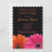 Orange Pink Black Gerbera Daisy Graduation Party Einladung (Vorderseite)